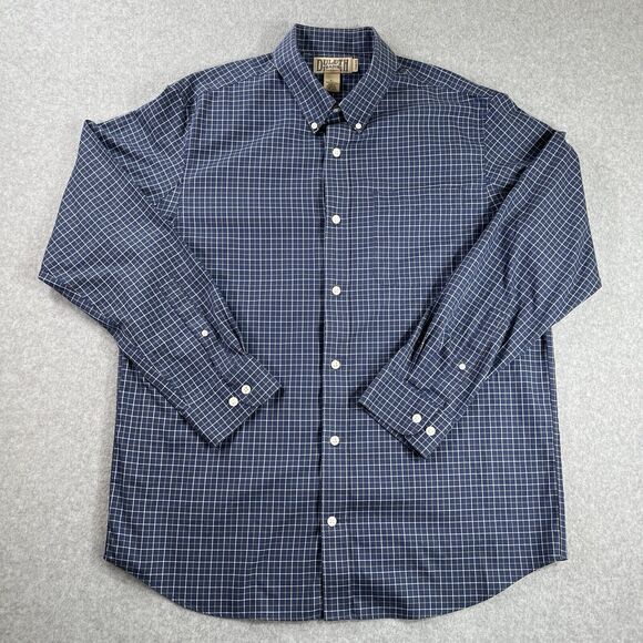 Duluth Trading Mens XL Blue Windowpane Plaid Button Down Long Sleeve Shirt Trim - Picture 1 of 8